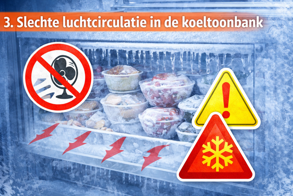 Waarom bevriest mijn koeltoonbank? 15 oorzaken, oplossingen en slimme preventietips 6 Slechte luchtcirculatie in de koeltoonbank
