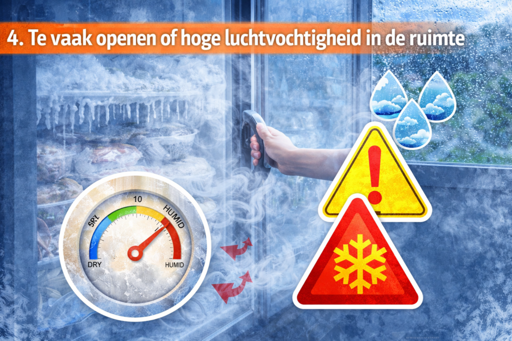 Waarom bevriest mijn koeltoonbank? 15 oorzaken, oplossingen en slimme preventietips 7 Te vaak openen of hoge luchtvochtigheid in de ruimte