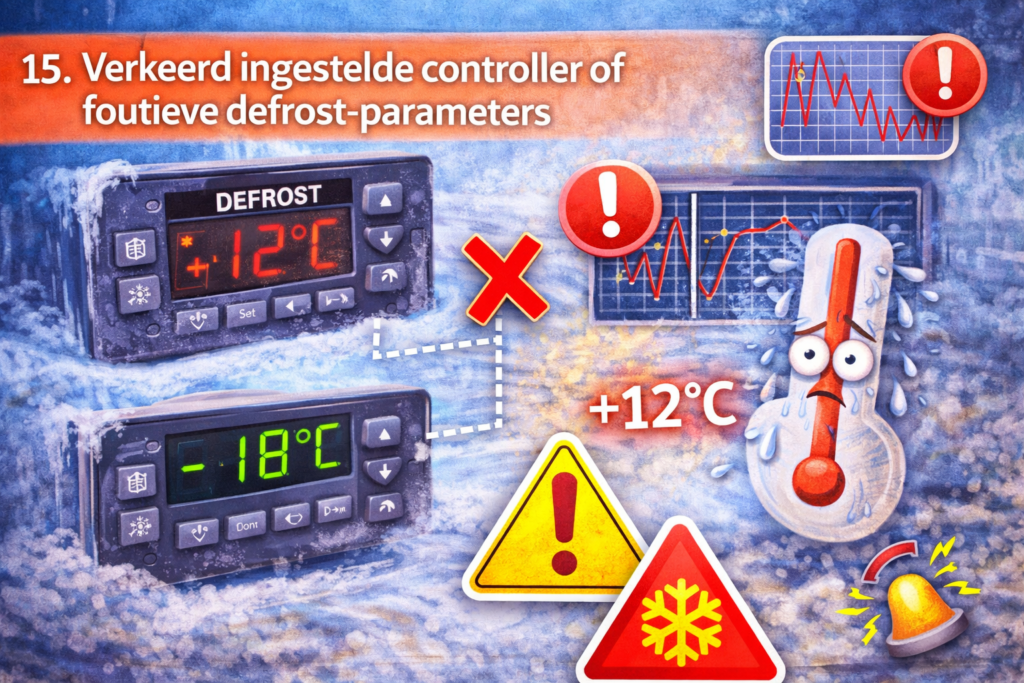 Waarom bevriest mijn koeltoonbank? 15 oorzaken, oplossingen en slimme preventietips 18 Verkeerd ingestelde controller of foutieve defrost-parameters