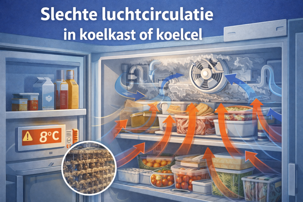 Slechte luchtcirculatie in koelkast of koelcel