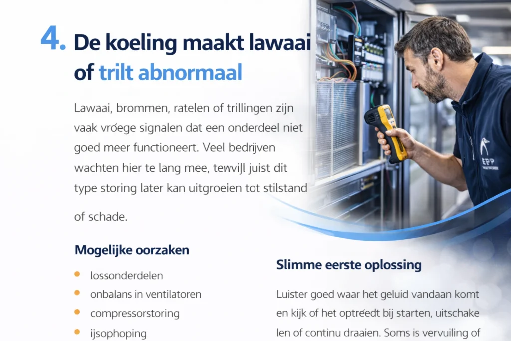 De koeling maakt lawaai of trilt abnormaal