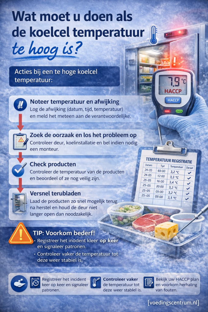 Wat moet u doen als de koelcel temperatuur te hoog is?