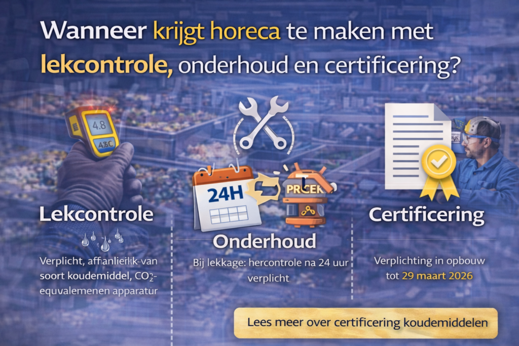 Wanneer krijgt horeca te maken met lekcontrole, onderhoud en certificering?