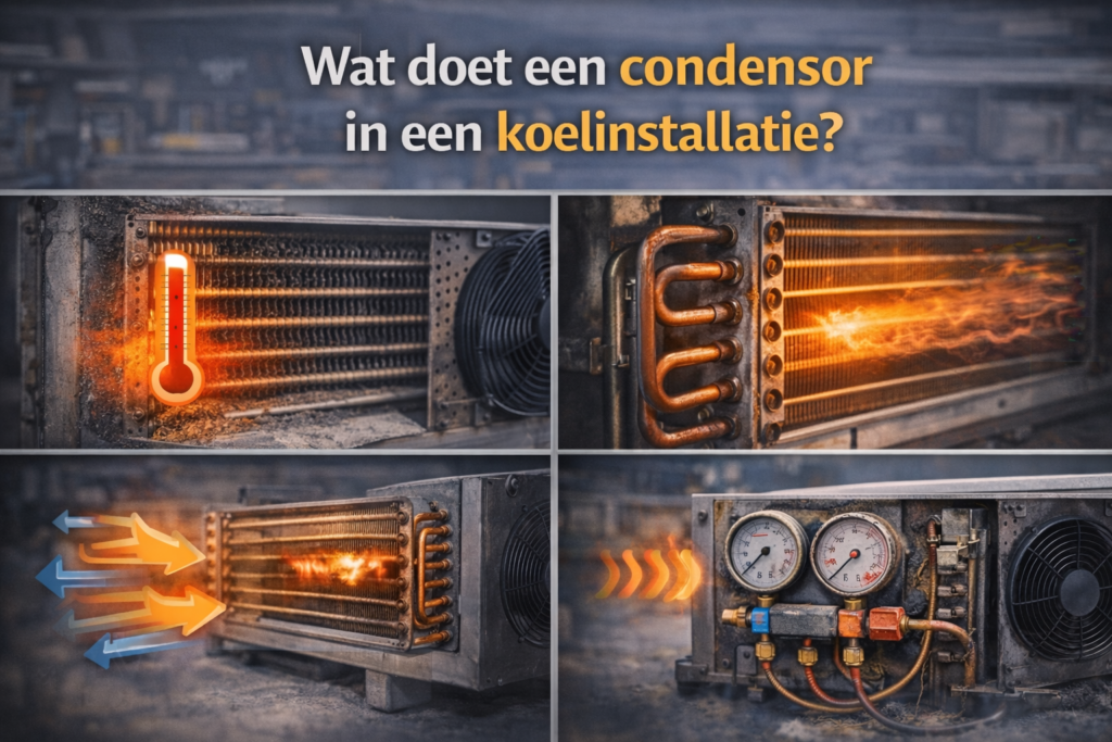 Wat doet een condensor in een koelinstallatie?
