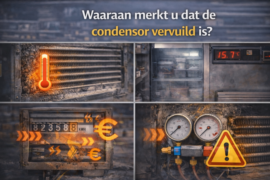 Waaraan merkt u dat de condensor vervuild is?