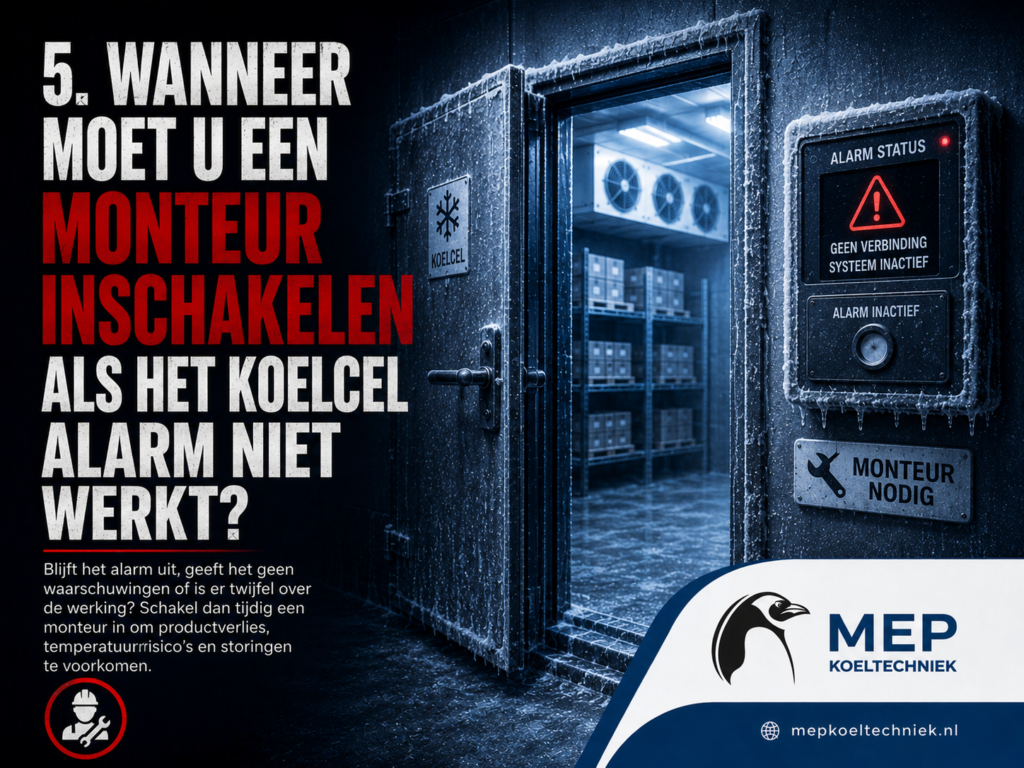 Bel MEP Koeltechniek wanneer uw koelcel alarm niet werkt, foutcodes toont, geen melding geeft, onjuiste temperaturen toont of digitale meldingen niet aankomen.