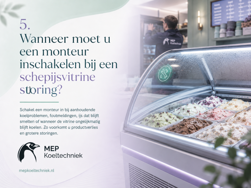 Schepijsvitrine storing 6 Wanneer moet u een monteur inschakelen bij een schepijsvitrine storing?