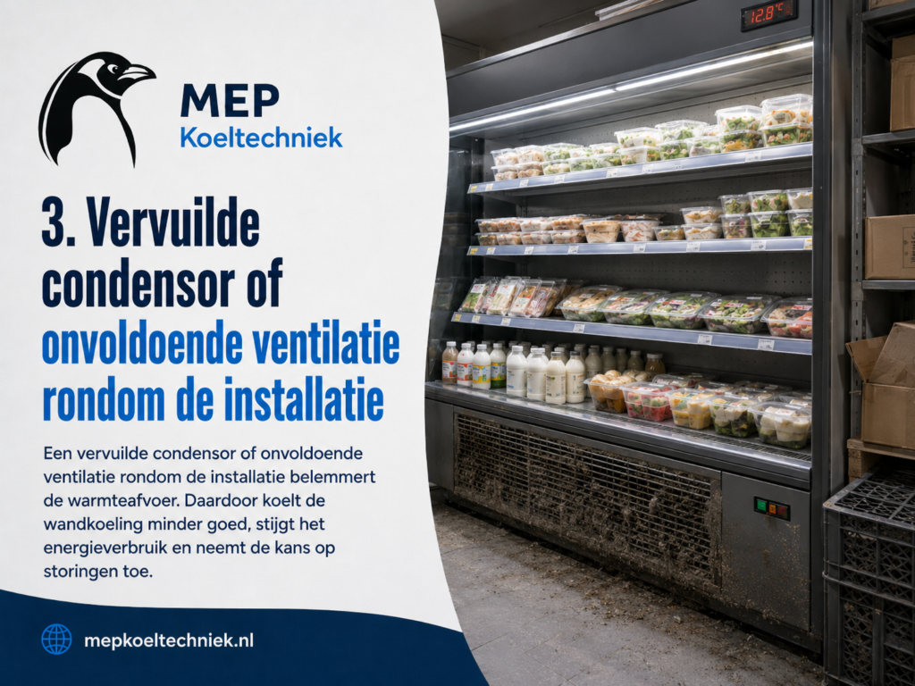 Wandkoeling koelt niet goed? Oorzaken, risico’s en oplossing 4 Vervuilde condensor of onvoldoende ventilatie rondom de installatie