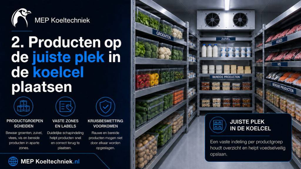 Producten op de juiste plek in de koelcel plaatsen